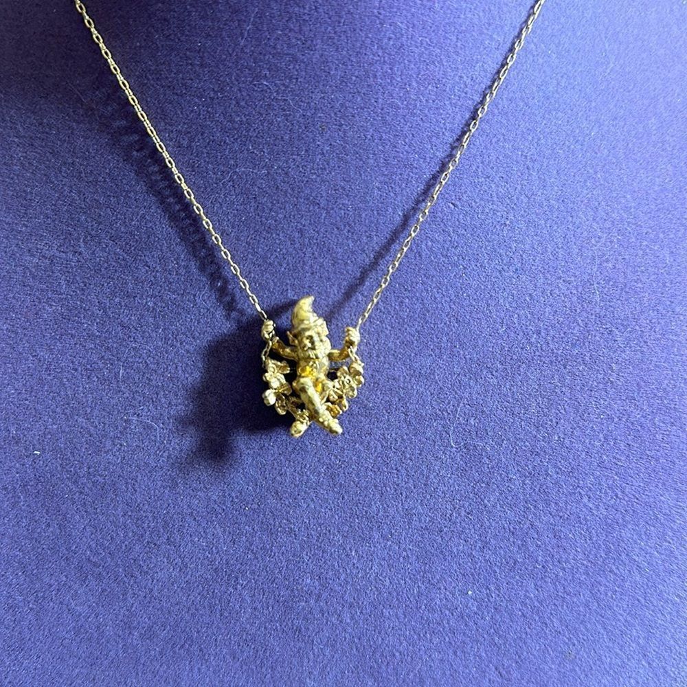 Vintage Franklin Mint Gold Leprechaun Necklace (24k Gold Plate)